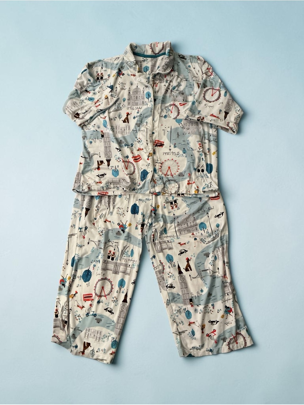 Cuddl duds capri set London decor lightweight travel flannel cozy collegiate Lg
